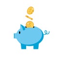 Piggy bank - pig with coins, isolated vector illustration in flat style, icon for investment, finance. Royalty Free Stock Photo