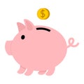 Piggy bank with coin in flat style isolated Royalty Free Stock Photo