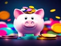 Piggy bank and pile of coins Royalty Free Stock Photo