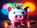 Piggy bank and pile of coins Royalty Free Stock Photo
