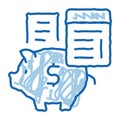 piggy bank profit calculating audit doodle icon hand drawn illustration