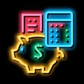 piggy bank profit calculating audit neon glow icon illustration