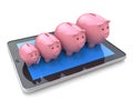 Piggy bank profit on a Tablet PC. Mobile bank, accounting, financial development, investments, and banking business concept