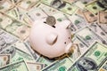 Piggy bank on background of dollar bills Royalty Free Stock Photo