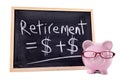 Piggy Bank wearing glasses with retirement growth formula, old age planning concept Royalty Free Stock Photo