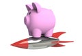Piggy bank on rocket isolated on white background Royalty Free Stock Photo