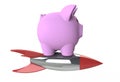 Piggy bank on rocket isolated on white background Royalty Free Stock Photo