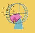 Piggy bank running on a Hamster wheel