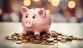 The piggy bank-s overflow of coins illustrates savings and financial learning