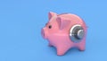 Piggy bank safe. Blue background. 3d render Royalty Free Stock Photo