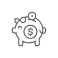 Piggy bank, save money line icon. Isolated on white background Royalty Free Stock Photo