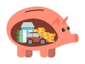 Piggy bank save money plan for dreams vector illustration. Saving money planning for new car, house, holidays. Financial Royalty Free Stock Photo