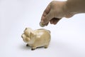 Piggy bank save money White background hand