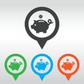 Piggy bank - saving money. icom map pin