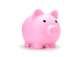 Piggy bank for saving money isolate on white with clip path, best for die cut. pink pig doll side view for save coin real photo Royalty Free Stock Photo