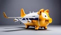 Piggy bank with savings for air travel. rising prices.