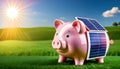 Piggy bank with savings deposits for sustainable, renewable solar energy Royalty Free Stock Photo