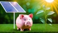 Piggy bank with savings deposits for sustainable, renewable solar energy Royalty Free Stock Photo