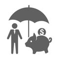 Piggy bank, savings protection, umbrella icon. Gray vector sketch Royalty Free Stock Photo