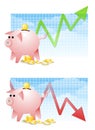 Piggy Bank Savings Up Down Royalty Free Stock Photo