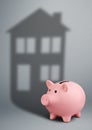 Piggy bank with shadow as home, housing industry mortgage concept