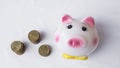 Piggy bank and stack of saving money in white background. saving money is an investment for the future. Banking investment Royalty Free Stock Photo