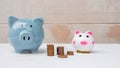 Piggy bank and stack of saving money in white background. saving money is an investment for the future. Banking investment Royalty Free Stock Photo