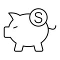 Piggy bank thin line icon. Money vector illustration isolated on white. Savings outline style design, designed for web