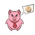 Piggy bank in tie with speech bubble and dollar sign