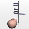 Piggy bank and travelling pointer Royalty Free Stock Photo