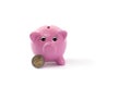 Piggy bank with two euros coin Royalty Free Stock Photo