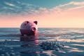 Piggy bank under deep blue water. Royalty Free Stock Photo