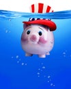 Piggy bank under water.