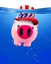 Piggy bank under water.