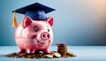 Piggy bank with university hat. Savings for education