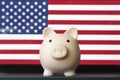 Piggy bank on USA flag background. The problem is in the economy. The economic crisis. Saving money concept. Royalty Free Stock Photo