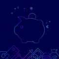 Piggy Bank Vector Line Icon, Illustration on a Dark Blue Background. Related Bottom Border Royalty Free Stock Photo