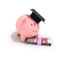 A piggy bank wearing a graduation cap Royalty Free Stock Photo