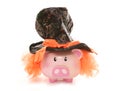 Piggy bank wearing mad hatter hat Royalty Free Stock Photo