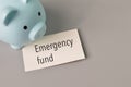 Piggy bank and white note written with EMERGENCY FUND Royalty Free Stock Photo