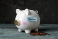 Piggy bank with word PENSION and coins Royalty Free Stock Photo