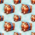 Piggy Banks with Blue Ribbons Pattern Royalty Free Stock Photo