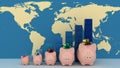 Piggy banks with colorful chart on map Royalty Free Stock Photo