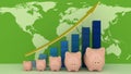 Piggy banks with colorful chart on map Royalty Free Stock Photo