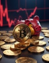 Piggy on Bitcoin Amidst Market Fluctuation AI Generative