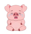 Piggy cartoon smiley sticker. Sad crying pig with tears