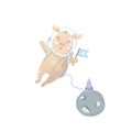 Piggy character Cute astronaut in Space with moon. Sweet clip art on white background Royalty Free Stock Photo