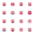 Piggy face emoji collection, flat icons set Royalty Free Stock Photo