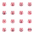 Piggy face emoticon collection, flat icons set