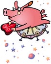 Piggy on a flying saucer gives heart